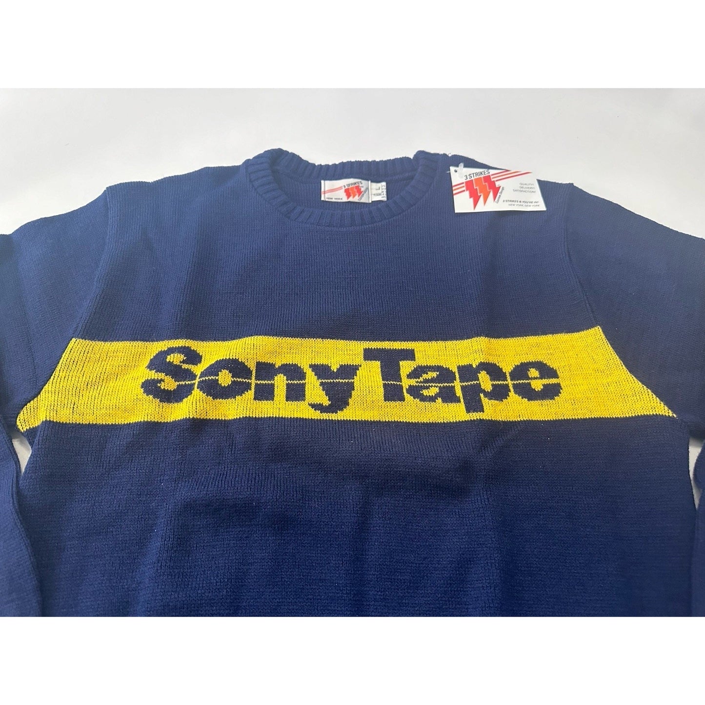 Vintage *NEW* Original 1980's Navy 'Sony Tape' Dealer Promo Sweater w/Tag Sz S