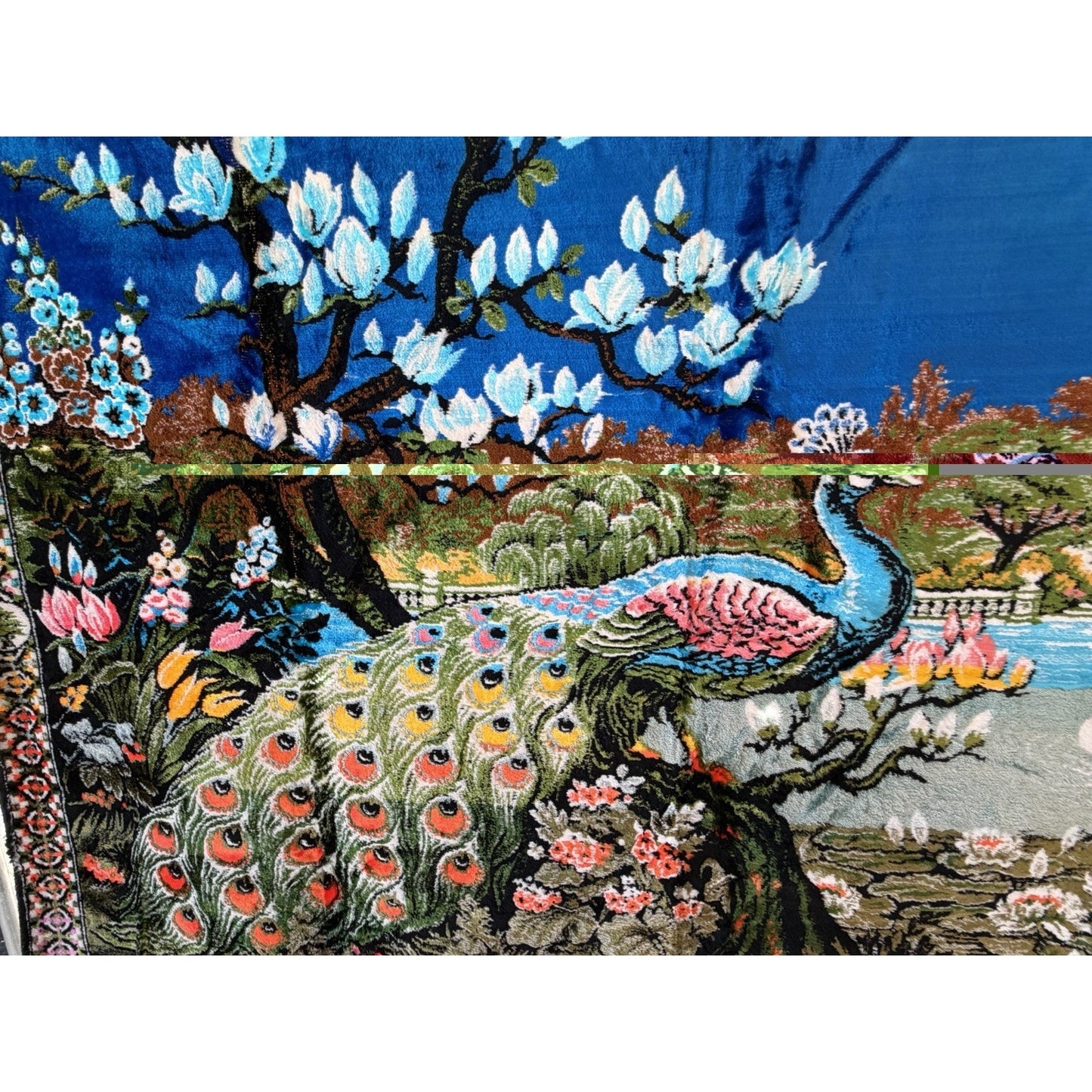 VINTAGE *PRISTINE* 1960's Peacock Lebanese Velvet Tapestry