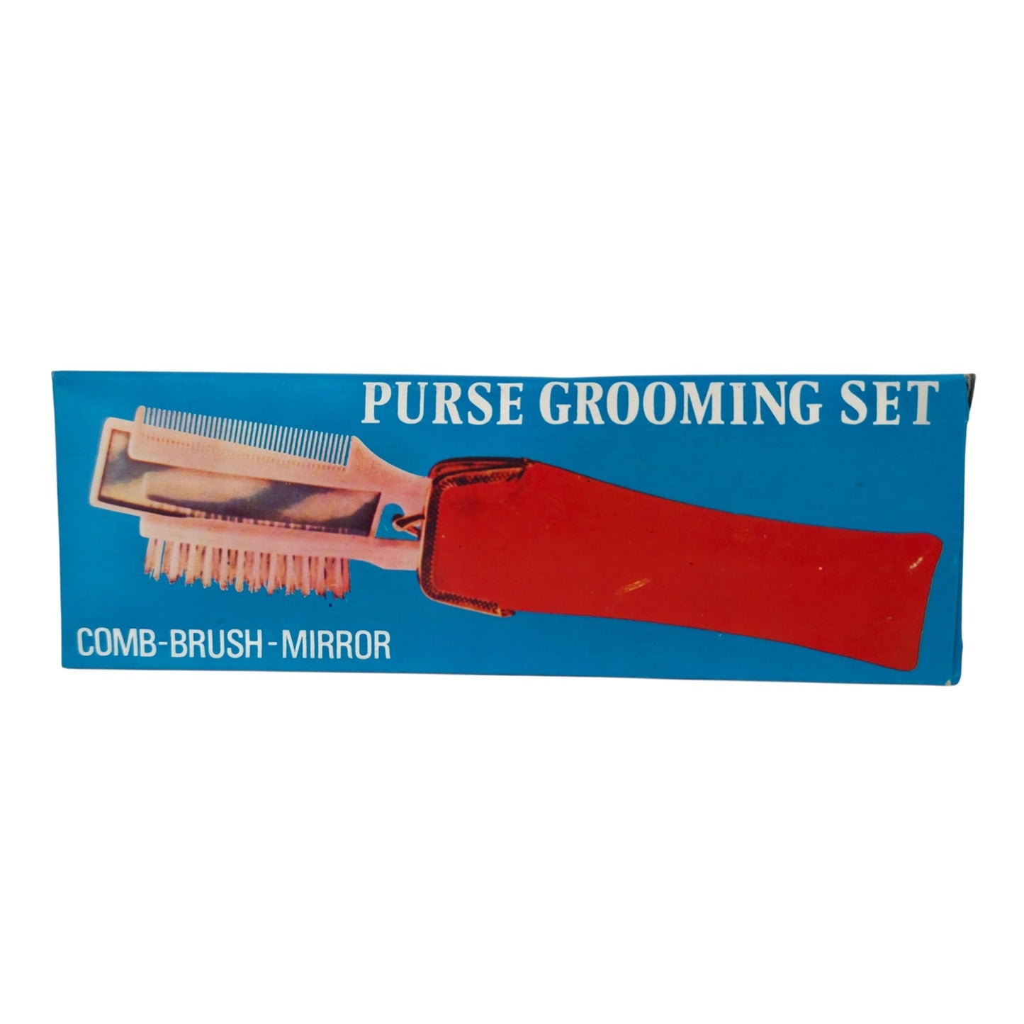 VINTAGE *NEW* 1970's Purse Grooming Set Brush Comb Mirror with Navy Blue Case