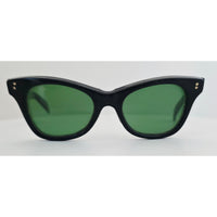 VINTAGE *NEW* 1970's Glam Unisex Sunglasses Black Oval Frame with Green Lens