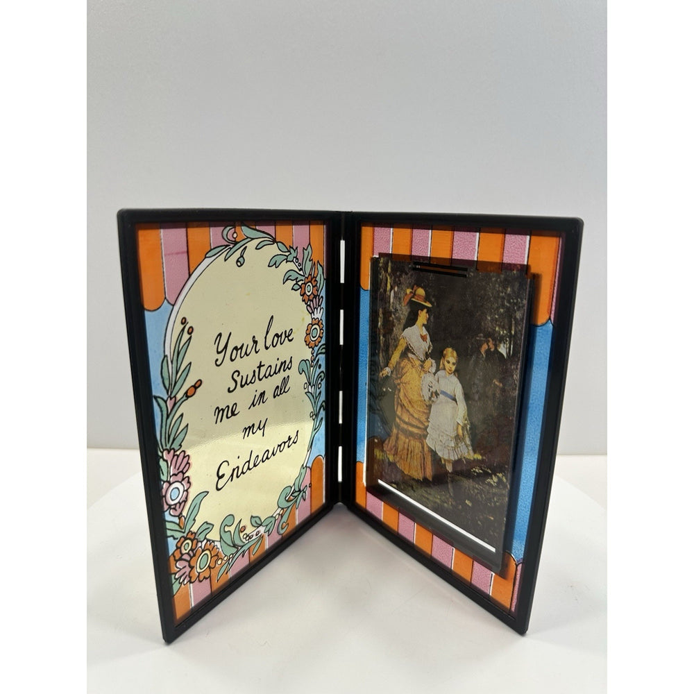 VINTAGE *NEW* 1960's Stained Glass Rememberance Folding Picture Frame