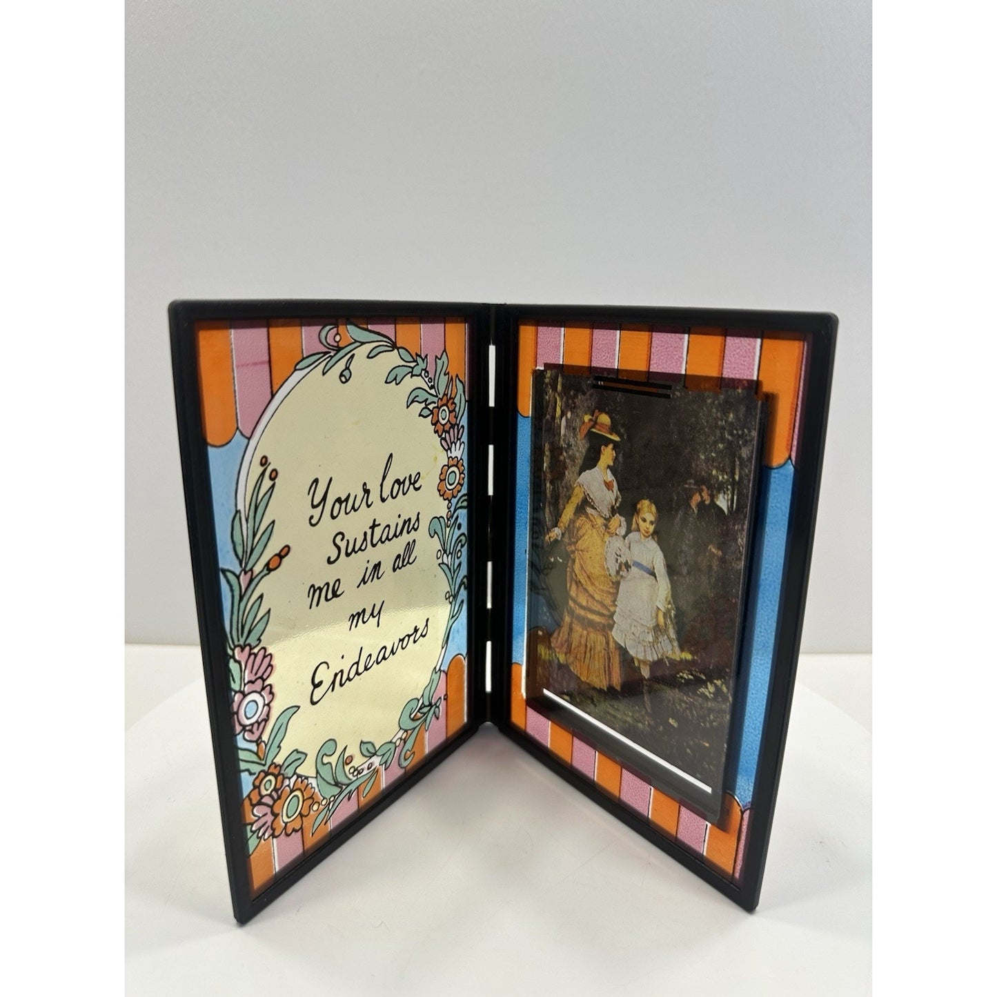 VINTAGE *NEW* 1960's Stained Glass Rememberance Folding Picture Frame