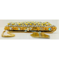 VINTAGE *NEW* 1960's Hand-Made Fancy Beaded Purse Yellow & Silver w/Gold Strap