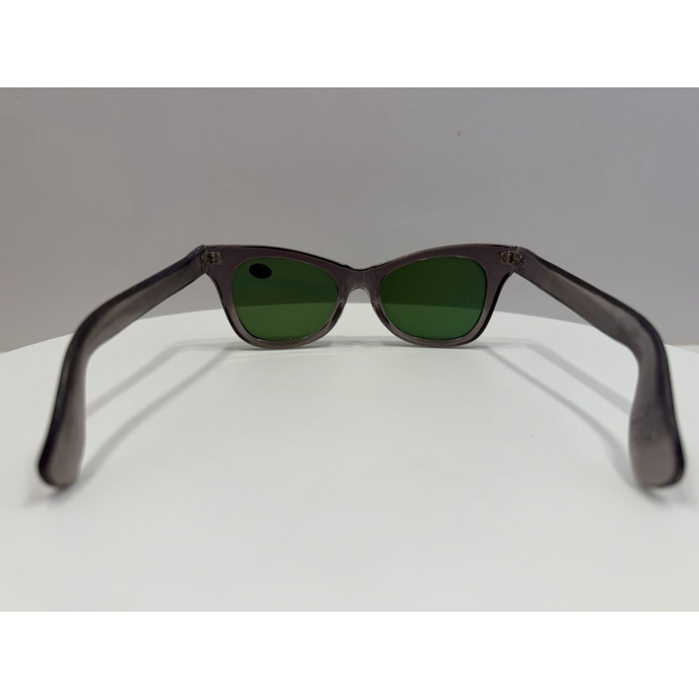 VINTAGE *NEW* 1960's Glam Unisex Sunglasses Gray Rnd Frame/Green Lens ITALY