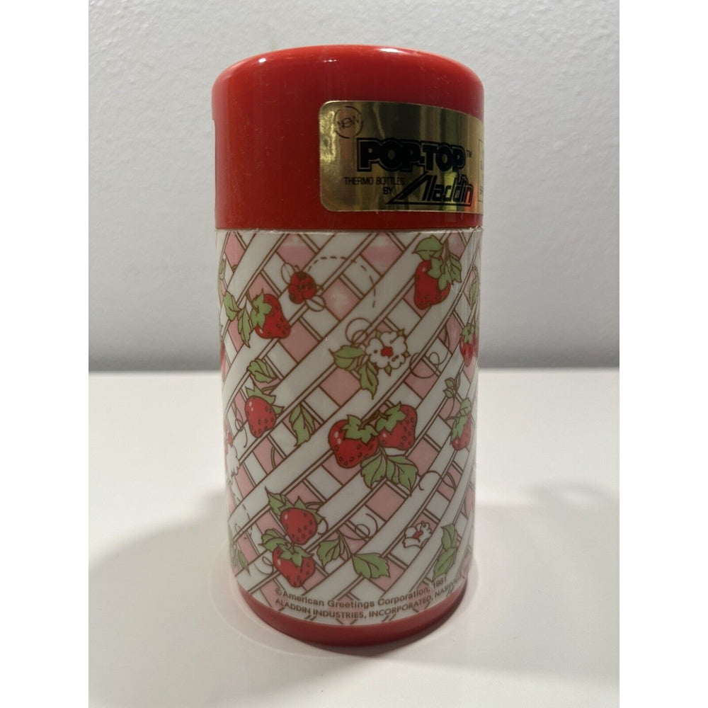 VINTAGE *NEW* 1980's Aladdin Strawberry Short 8oz Pop-Top Plastic Thermos