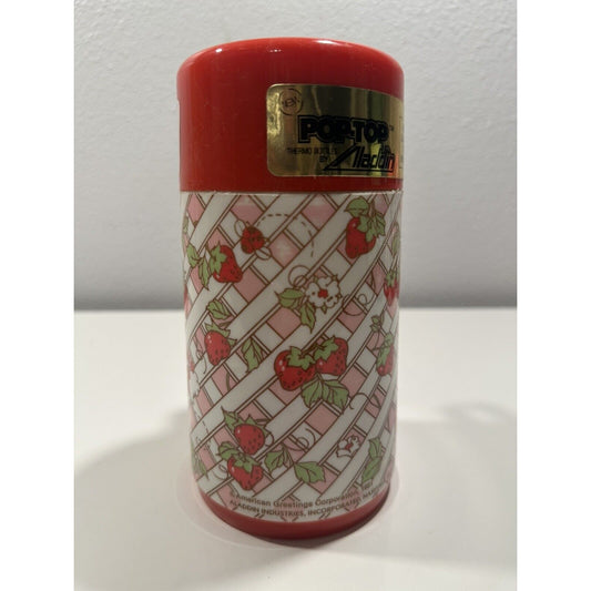 VINTAGE *NEW* 1980's Aladdin Strawberry Short 8oz Pop-Top Plastic Thermos