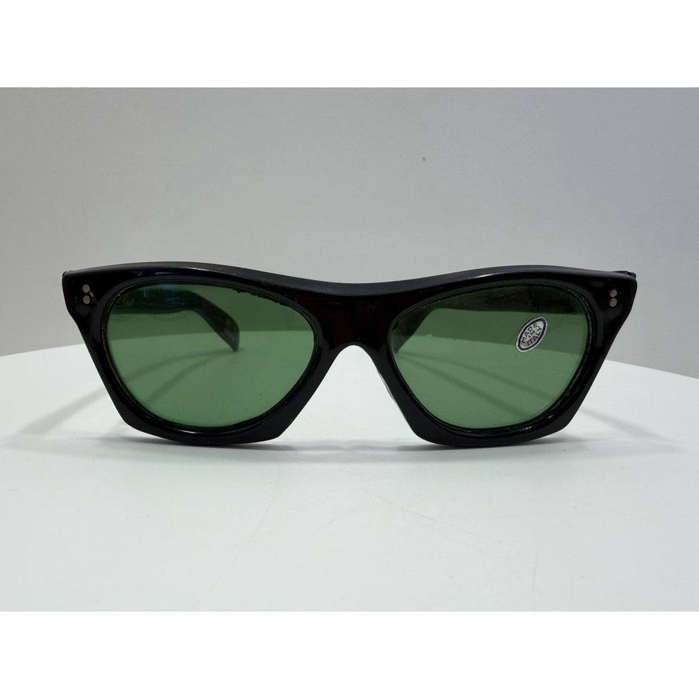 VINTAGE *NEW* 1960's Glam Unisex Sunglasses Black Frame/Green Lens ITALY