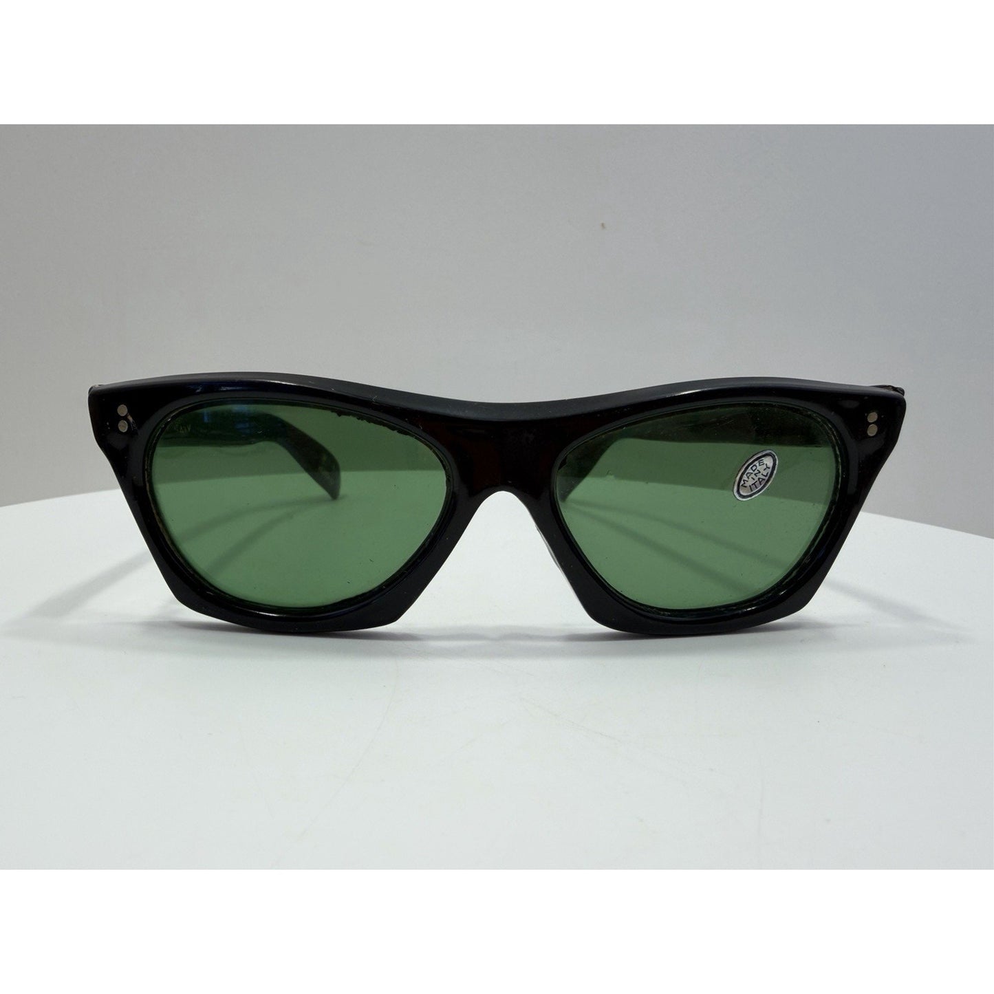 VINTAGE *NEW* 1960's Glam Unisex Sunglasses Black Frame/Green Lens ITALY