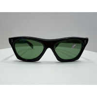 VINTAGE *NEW* 1960's Glam Unisex Sunglasses Black Frame/Green Lens ITALY