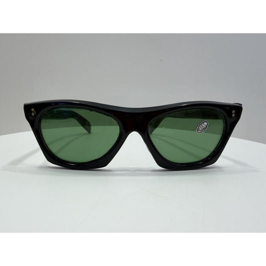 VINTAGE *NEW* 1960's Glam Unisex Sunglasses Black Frame/Green Lens ITALY