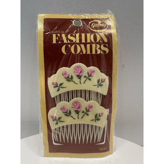 VINTAGE *NEW* 1975 Goody 8161 Kant-Slip Fashion Combs w/Roses USA
