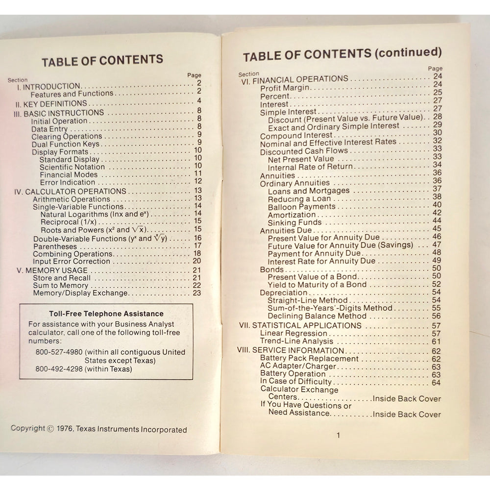 VINTAGE 1976 Texas Instruments TI Business Analyst Calculator Owner's Manual