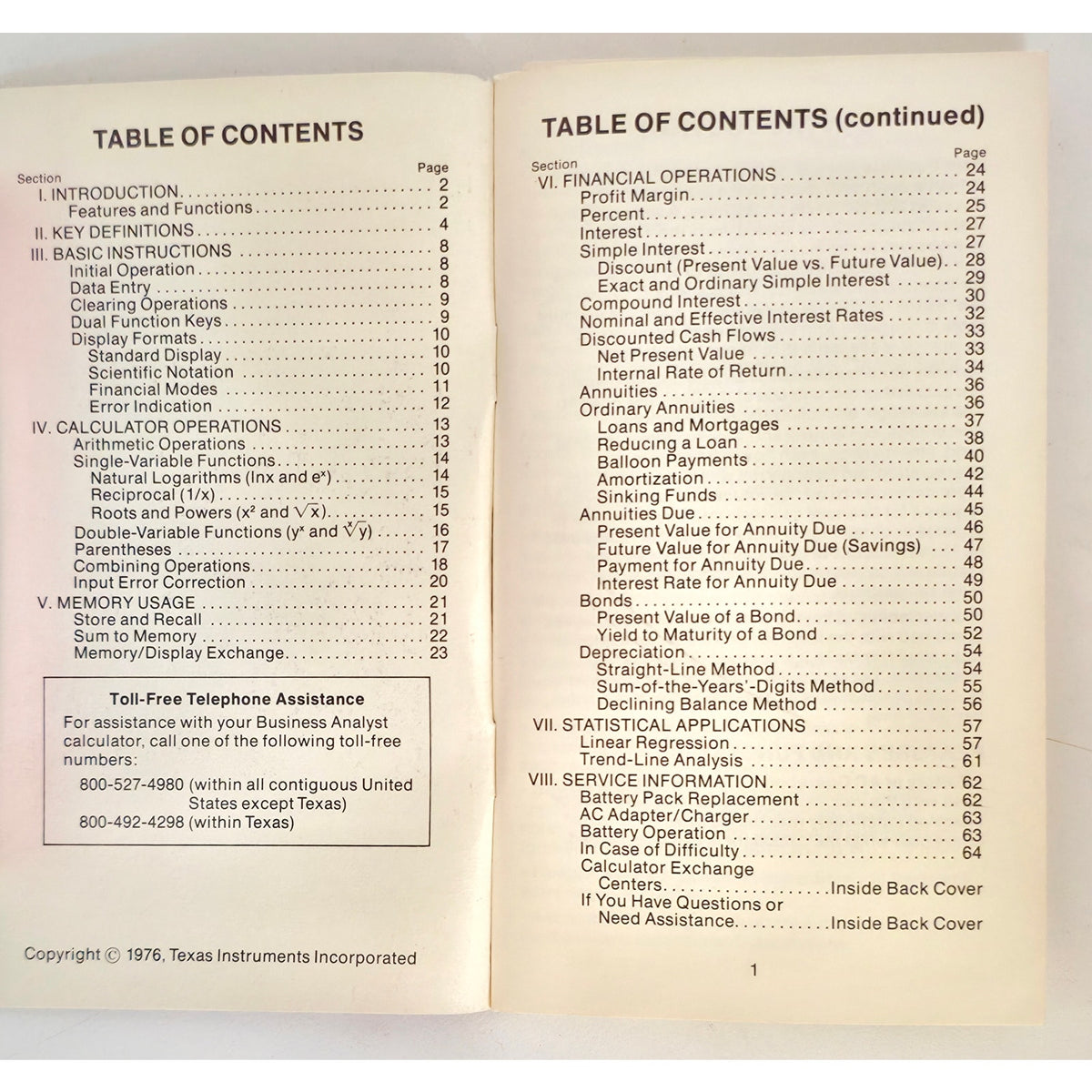 VINTAGE 1976 Texas Instruments TI Business Analyst Calculator Owner's Manual