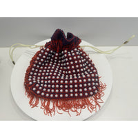 VINTAGE *NEW* 1970's Hand-Beaded with Fringe Cinch Purse in Red