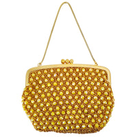 VINTAGE *NEW* 1960's Hand-Made Fancy Beaded Purse Yellow with Gold Strap