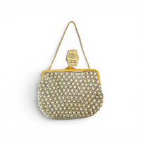 VINTAGE *NEW* 1960's Hand-Made Fancy Beaded Purse White with Gold Strap