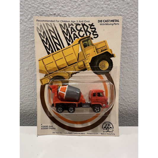 VINTAGE *NEW* 1980's Zee Mini Macks Die Cast Metal Orange Cement Mixer