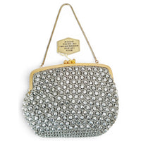 VINTAGE *NEW* 1960's Hand-Made Fancy Beaded Purse Silver with Gold Strap