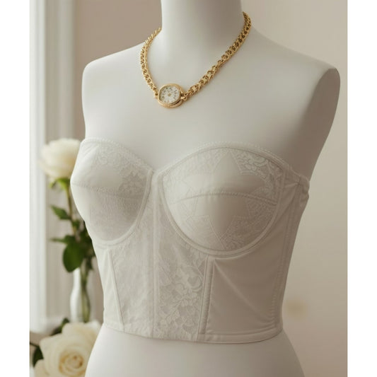 VINTAGE *NEW* 1960's Super-Form Women's White w/Lace Bustier | Corset Bra Size 36A