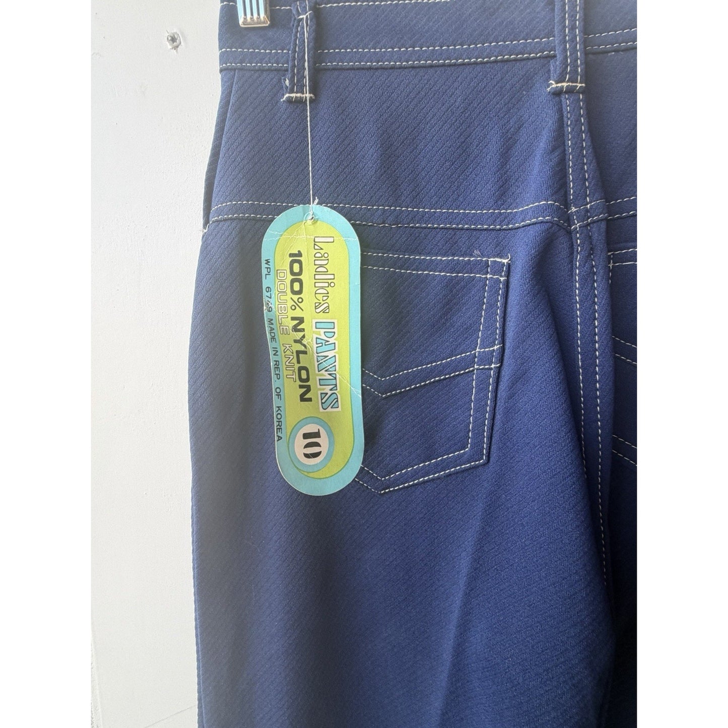 VINTAGE *NEW* 1960's Women's Blue w/White Stitching Stretch Pants Size 10