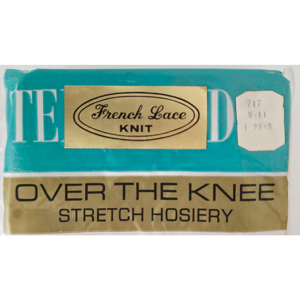 VINTAGE *NEW* 1960's French Lace Over Knee Stretch Hosiery Beige Size 9-11