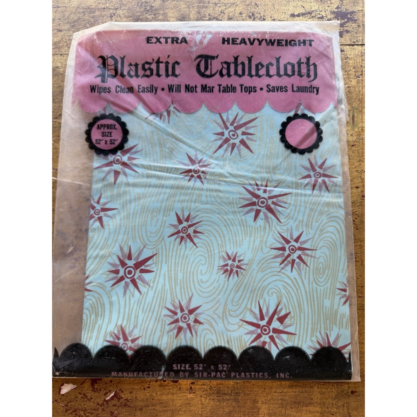 VINTAGE *NEW* 1960's Heavyweight Plastic 52" X 52" Tablecloth USA