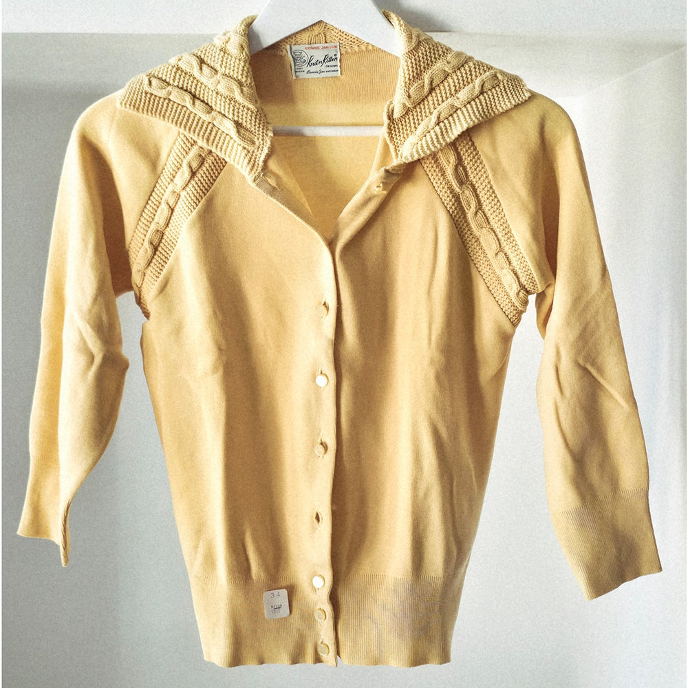 VINTAGE *NEW* 1960's Knit'n Kitten Women's Yellow Collared Sweater Size M