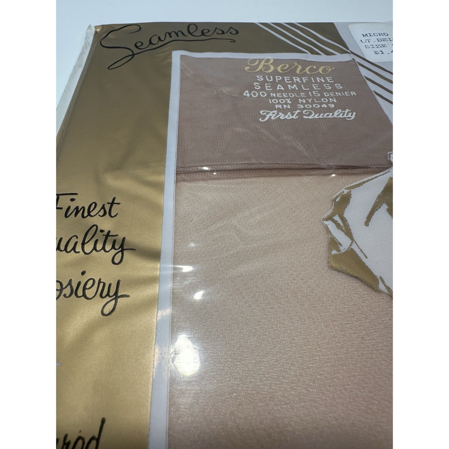 VINTAGE *NEW* Berco Rida Hosiery-Seamless-Lt Beige-1 pair-Sz8.5M