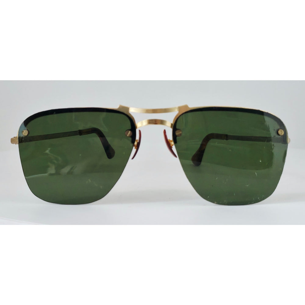 VINTAGE *NEW* 1970's Glam Unisex Gold Frame with Brown Arm and Gray Lens Sunglasses