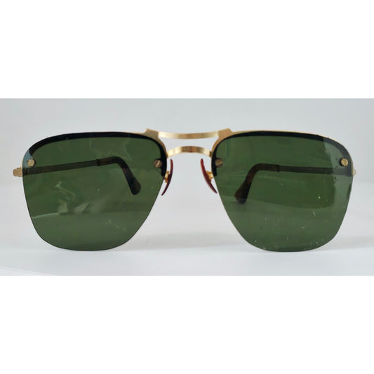 VINTAGE *NEW* 1970's Glam Unisex Sunglasses Gold Frame Gray Lens w/Brown Arm