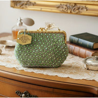 VINTAGE *NEW* 1960's Hand-Made Fancy Beaded Purse Green with Gold Strap