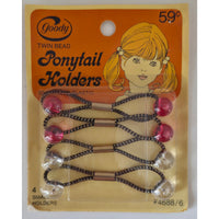 VINTAGE *NEW* 1975 Goody #4688/6 Small Twin Bead Ponytail Holders Red/White