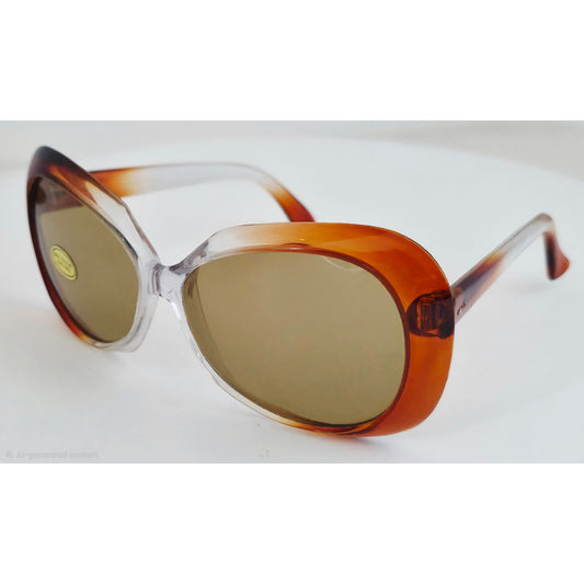 VINTAGE *NEW* 1970's Glam Oversized Sunglasses with Brown Ombre Frame Smoke Lens
