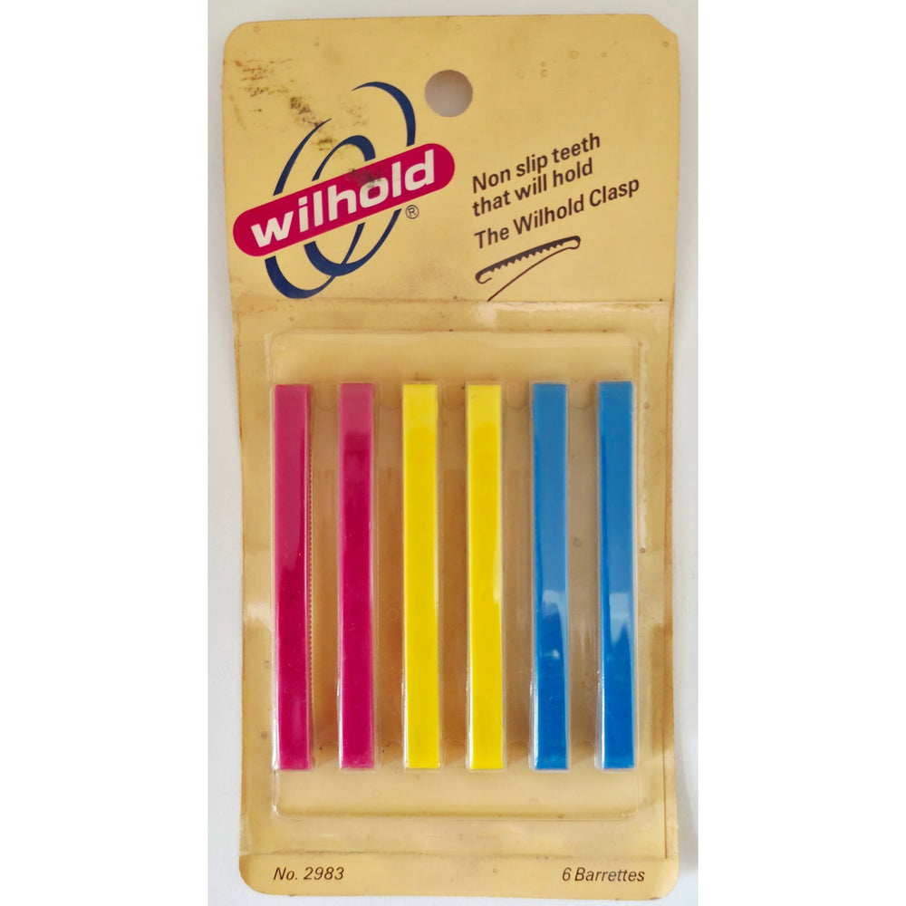 VINTAGE *NEW* 1980's #2983 Long Barrettes Pink Yellow Blue Set of 6 USA