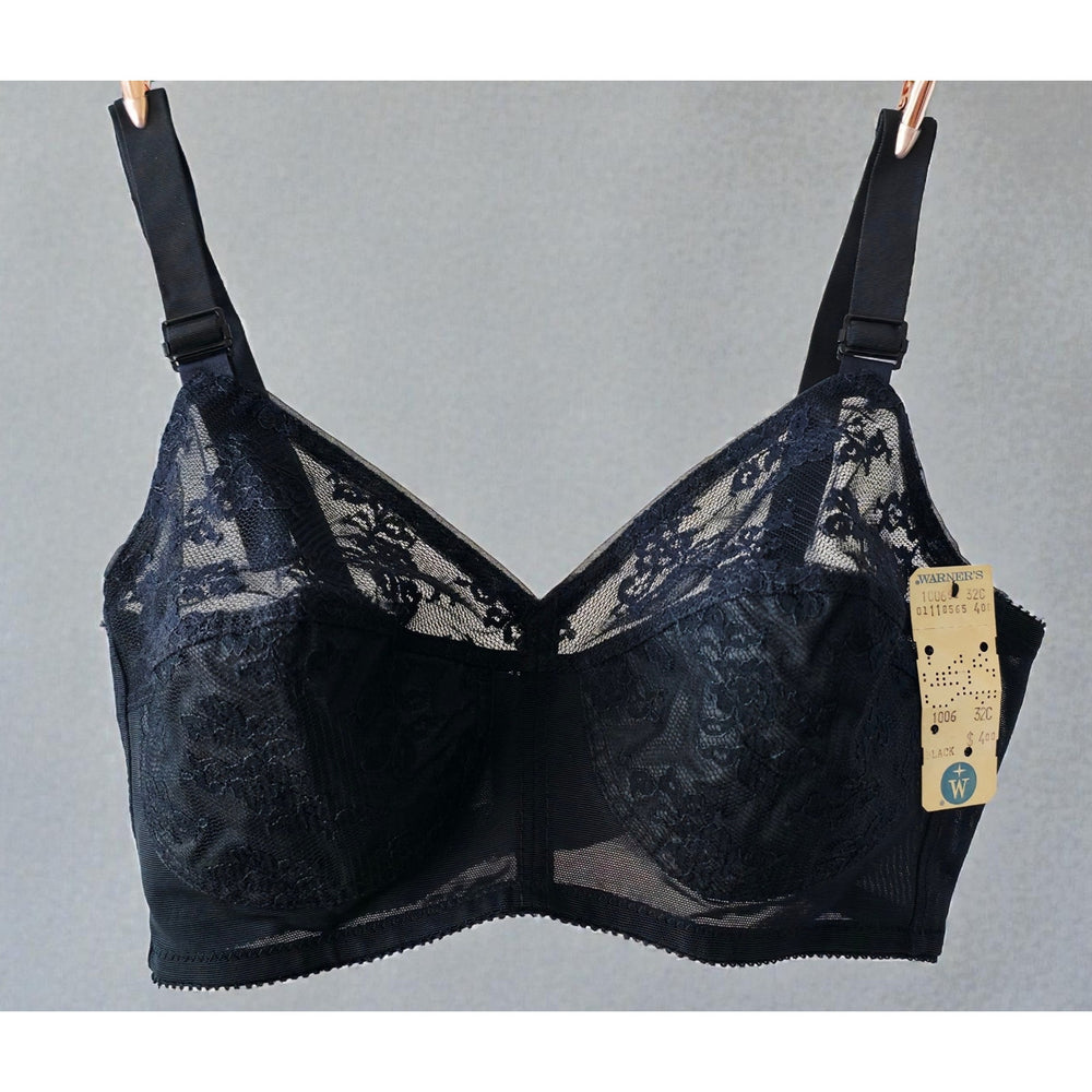 VINTAGE *NEW* 1960's Warner's Women's Black Lace Bullet Bra Size 32C Lot of 3