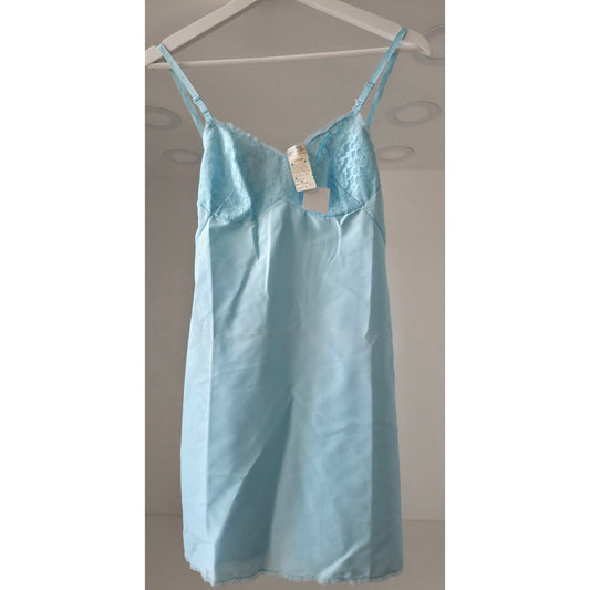 VINTAGE *NEW* 1960's Kayser Light Blue Lace Trim Scalloped Short Slip Size XS