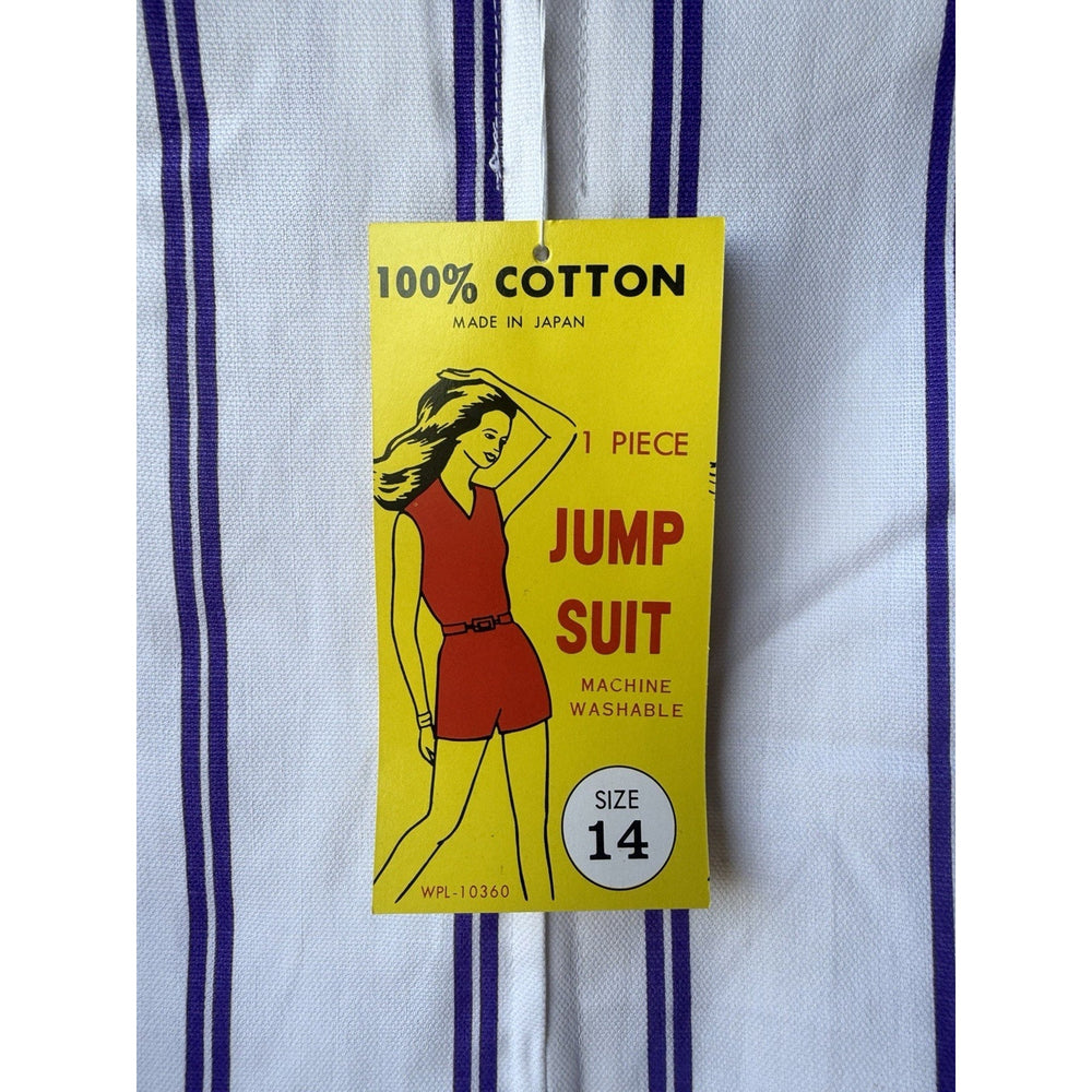 VINTAGE *NEW* 1960's Purple/White Striped Waist Tie Romper Size 14 (Fits like 6-8)