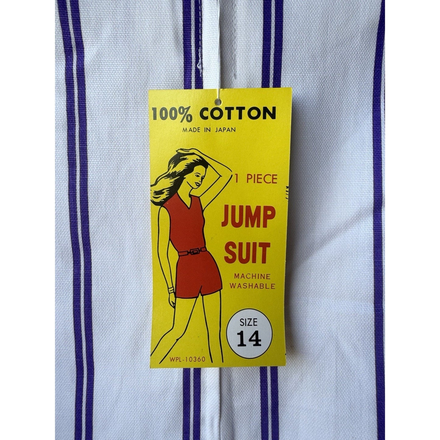VINTAGE *NEW* 1960's Purple/White Striped Waist Tie Romper Size 14 (Fits like 6-8)