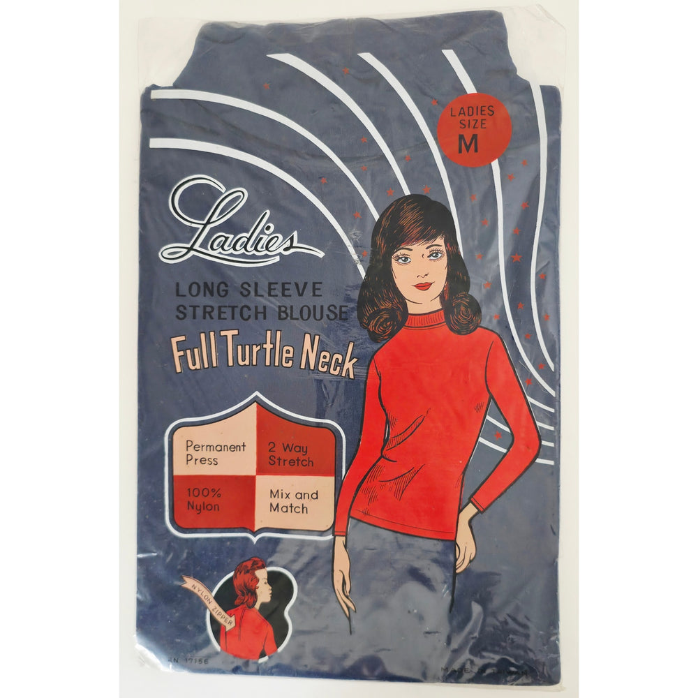VINTAGE *NEW* 1960's Women's Thin Navy Long Sleeve Mock Neck 100% Nylon Size M