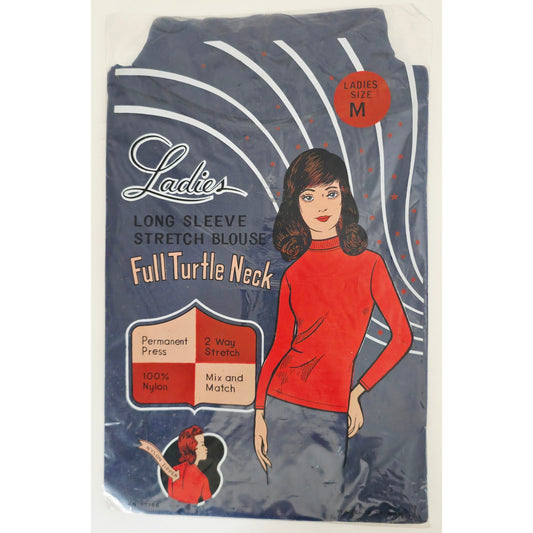VINTAGE *NEW* 1960's Women's Thin Navy Long Sleeve Mock Neck 100% Nylon Size M