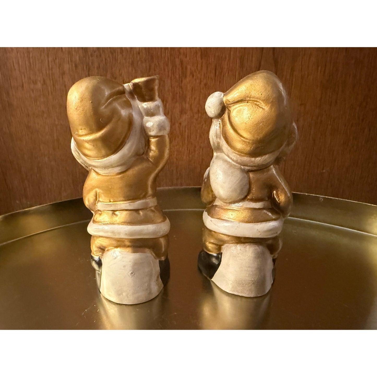 VINTAGE *NEW* 1960's Commadore Happy Time Set of 2 Gold Santa Figurines