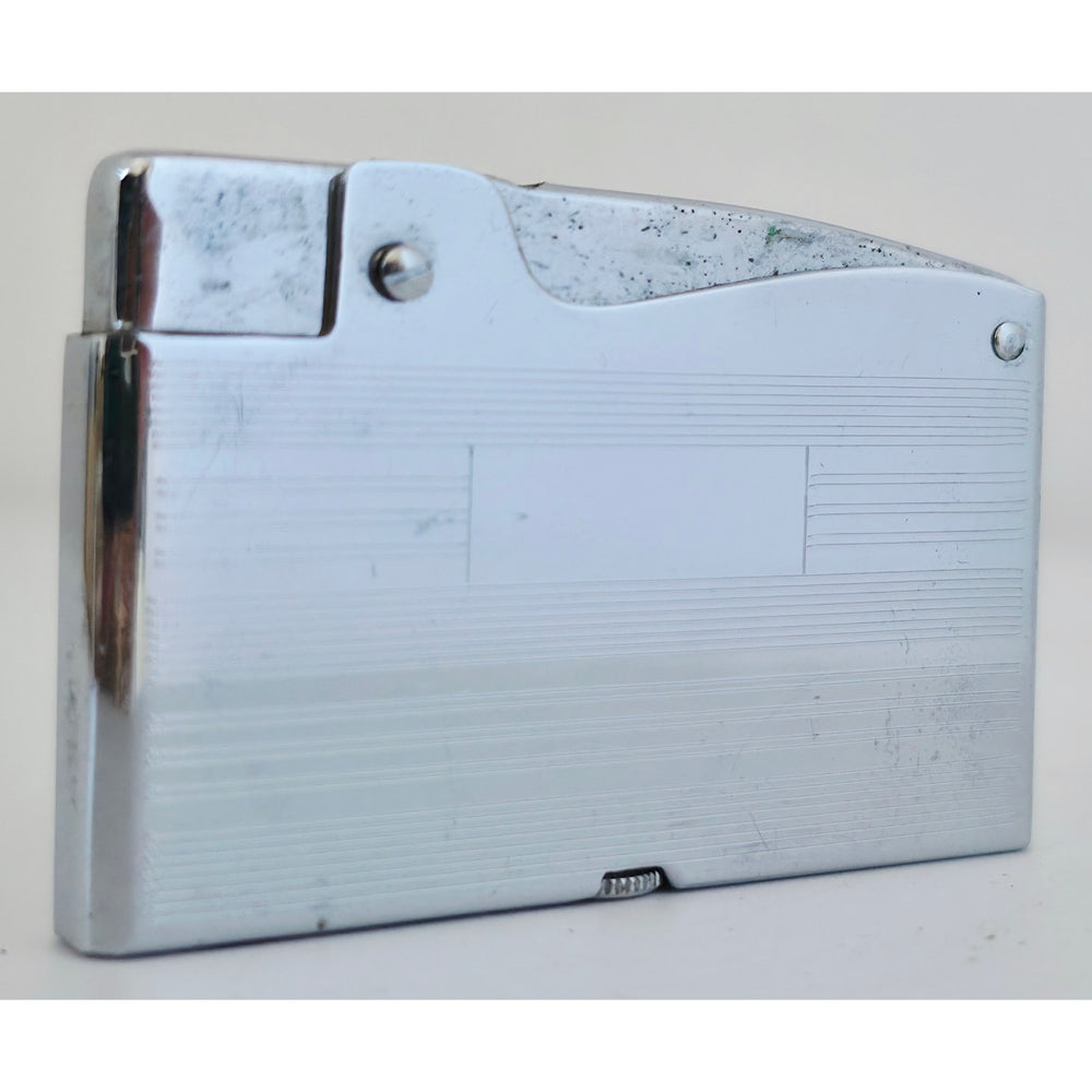 VINTAGE *NEW* 1960's Modern De Luxe Silver Tone Striped Lighter in Box Japan