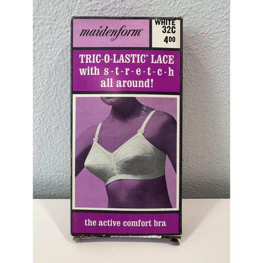 VINTAGE *NEW* 1970's Maidenform P7136 Tric-o-lastic Lace Stretch White Bra 32C