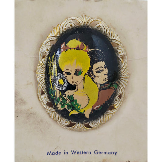 VINTAGE 'NEW' 1950's Western Germany Victorian Style Portrait Brooch on Card