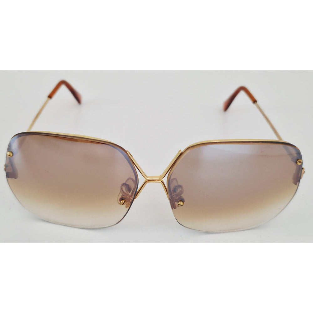 VINTAGE *NEW* 1970's Glam Unisex Sunglasses Gold Frame with Smoke Brown Lens