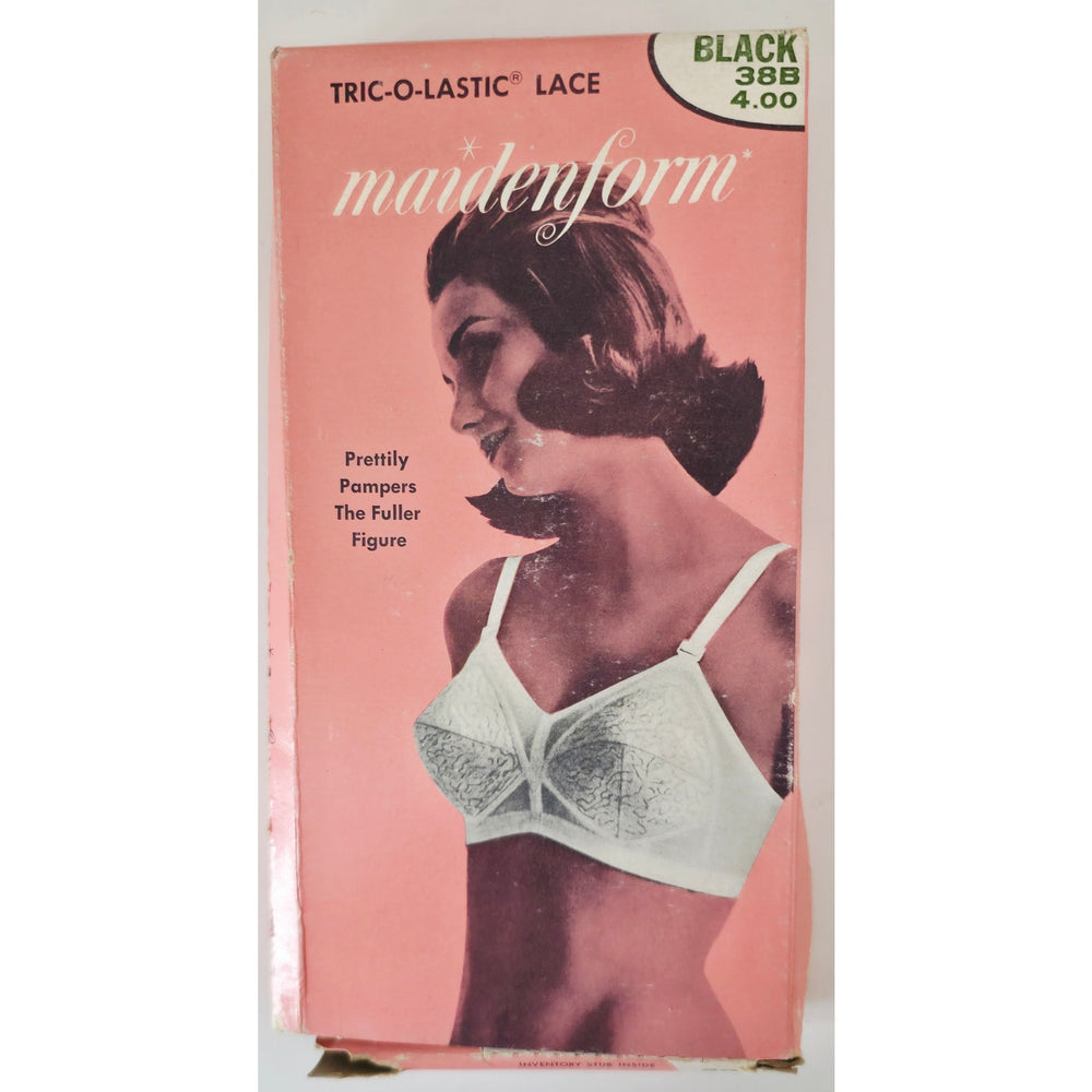 VINTAGE *NEW* 1970's Maidenform P7136 Tricolastic Lace Stretch Black Bra 38 B Set of 2