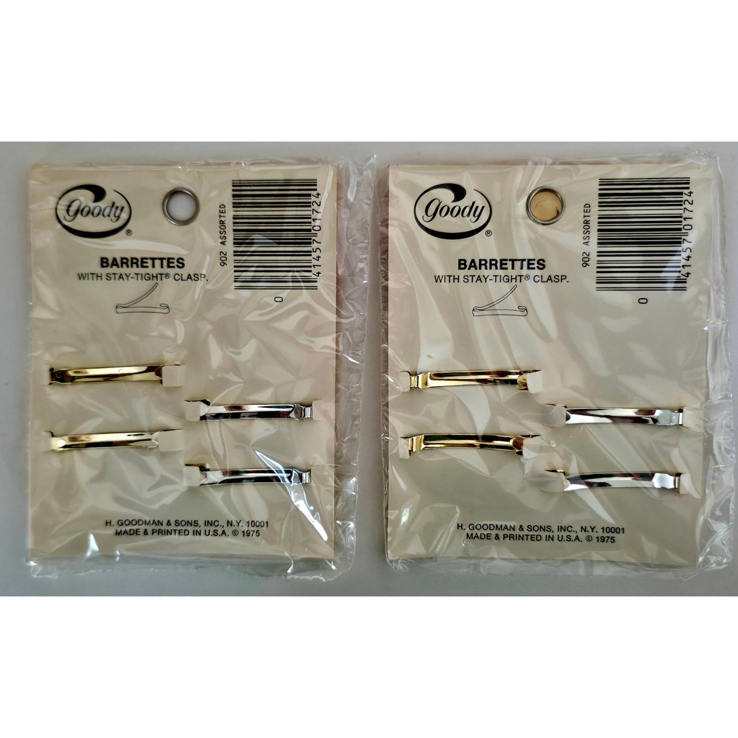 VINTAGE *NEW* 1975 Goody Silver and Gold Stay-Tight Barrettes #902 Set of 8 USA