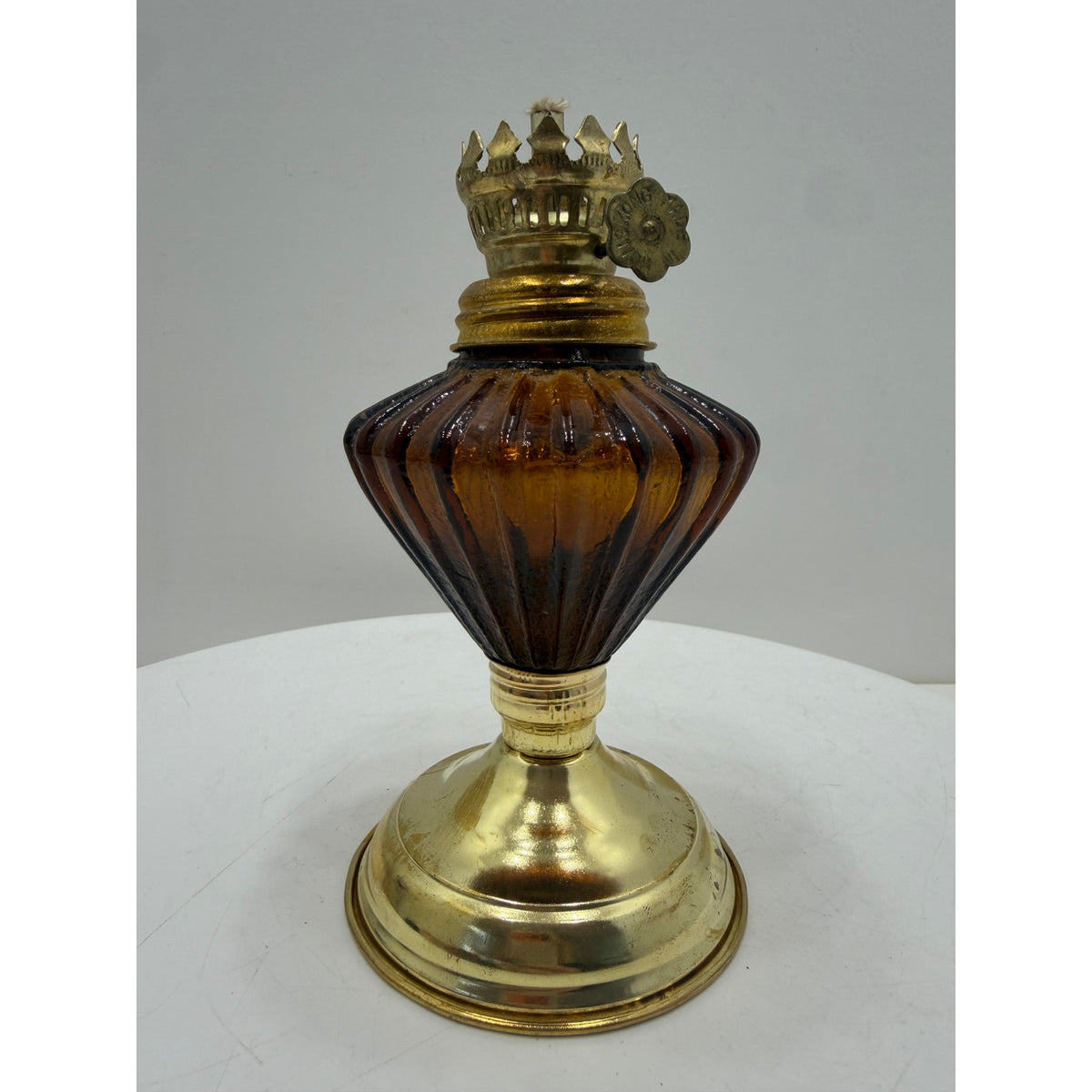 VINTAGE *NEW* 1950's Smoky Brown Glass Kerosene Oil Lamp