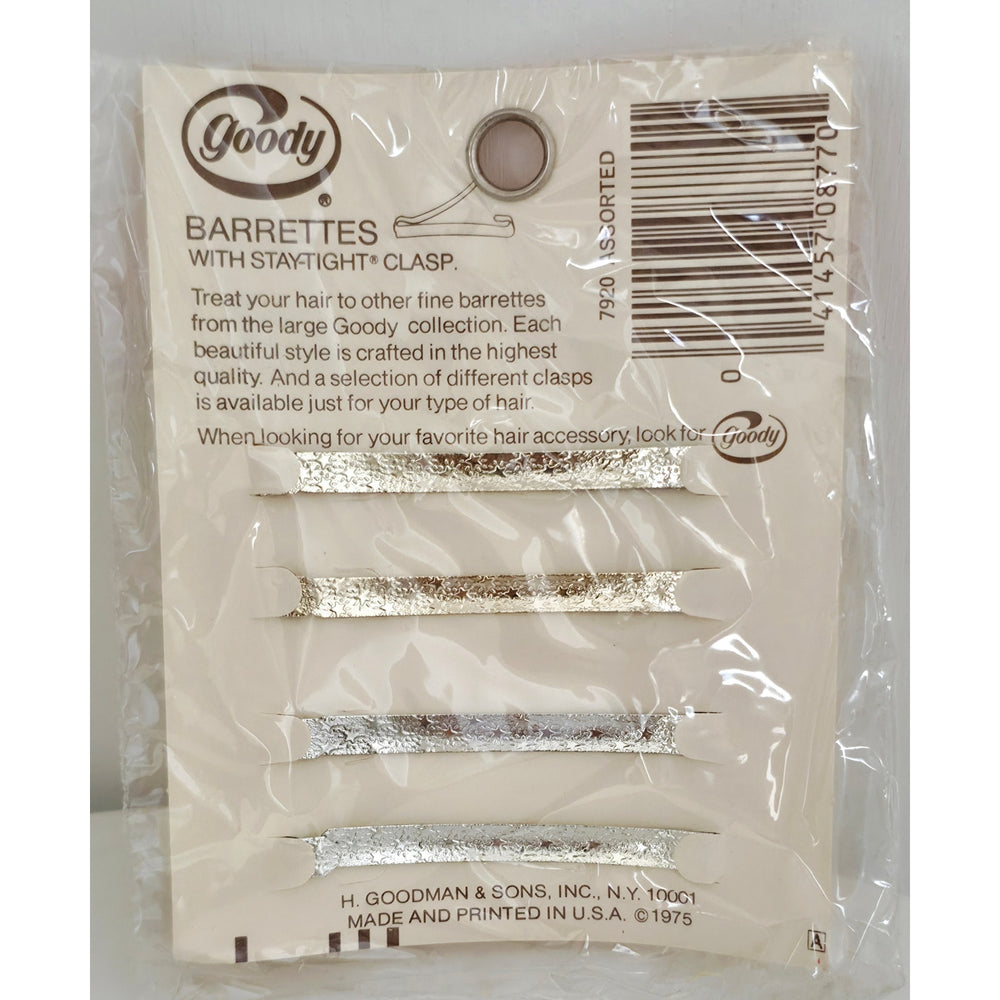 VINTAGE *NEW* 1975 Goody #7920 Silver & Gold Stay-Tight Barrettes Set of 4 USA
