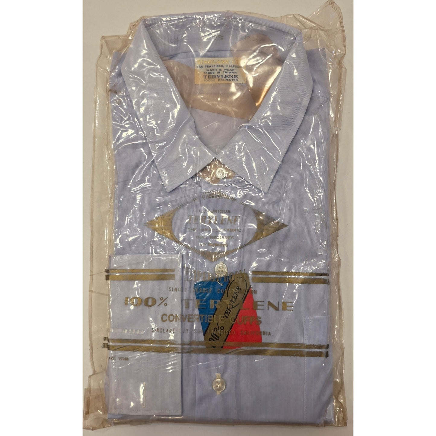 VINTAGE *NEW* 1960's Sinclare Men's Lt Blue Terelyne Shirt 100% Polyester Size 17-32